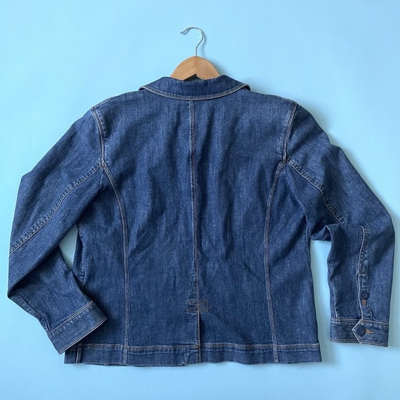 L.L. Bean Women's Denim Utility Chore Jacket Blue Cotton Stretch Petite Medium M - Picture 12 of 12